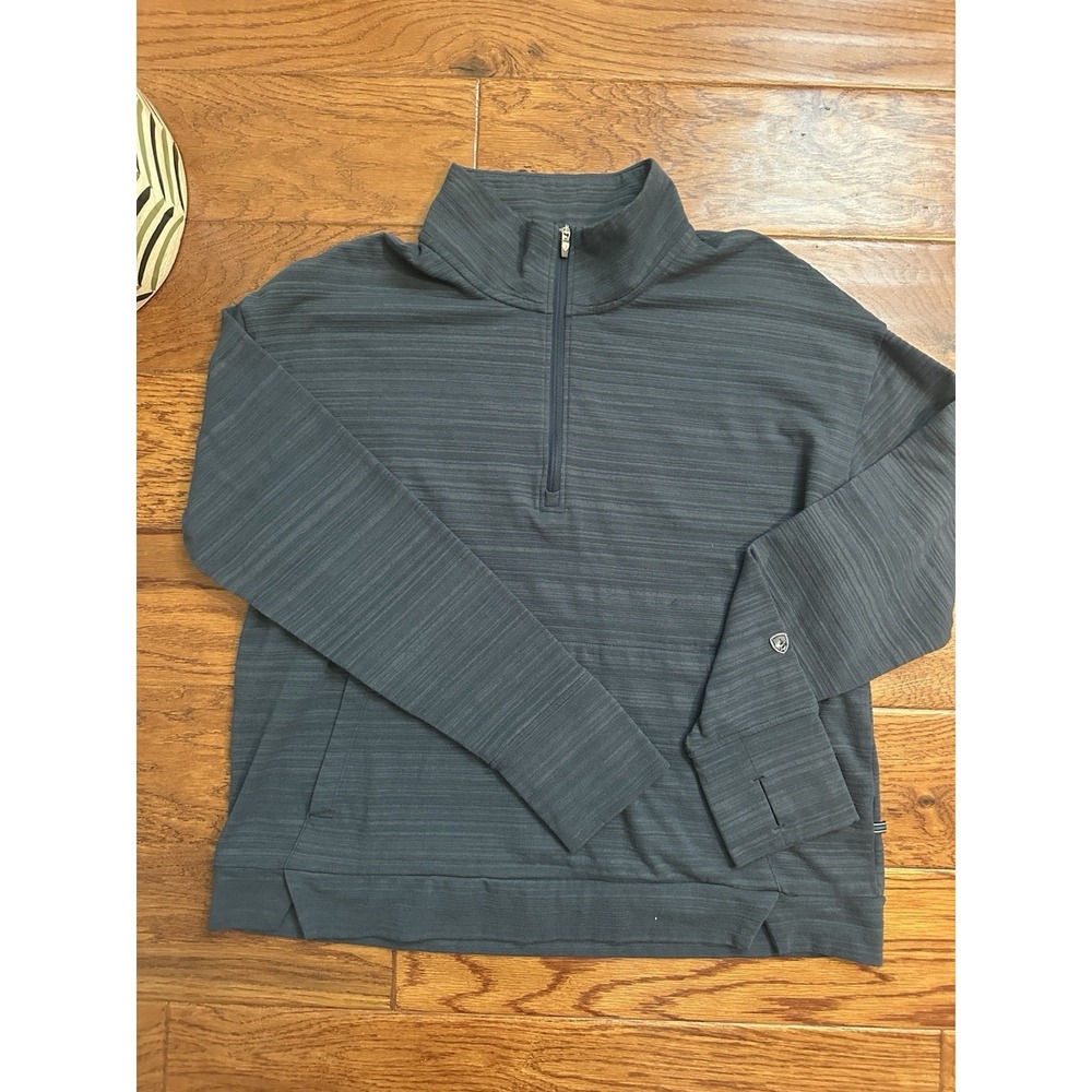 KUHL 1/4 Zip Pullover Womens Medium M Charcoal Grey Thumbholes Fleece Sweater